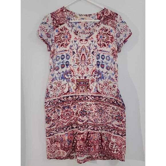 Lola‎ Australia Paisley Print Shift Dress Pockets 100% Cotton Pink Blue Medium - Picture 1 of 14